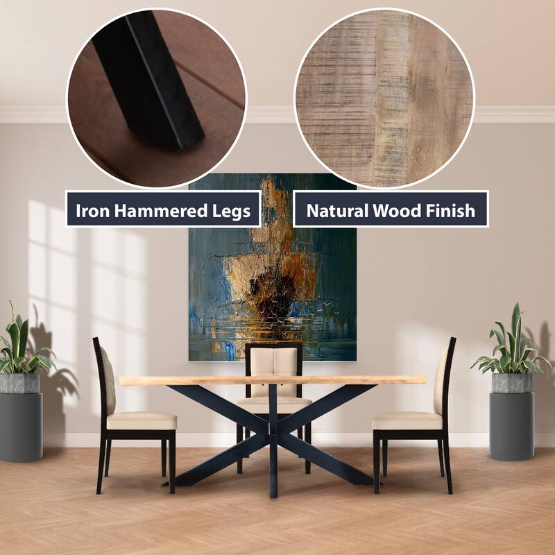 RRI Goods Modern Rectangle Dining Table - Mango Wood Top and Unique Spider Leg Design, 72-Inch