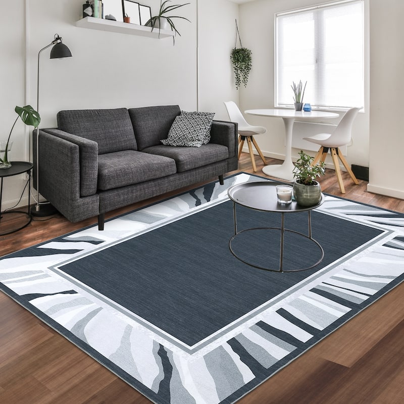 Modern Bordered Area Rugs for Living Room Bedroom Low Pile Non-Slip Rug Carpet - 5'x7' - Grey