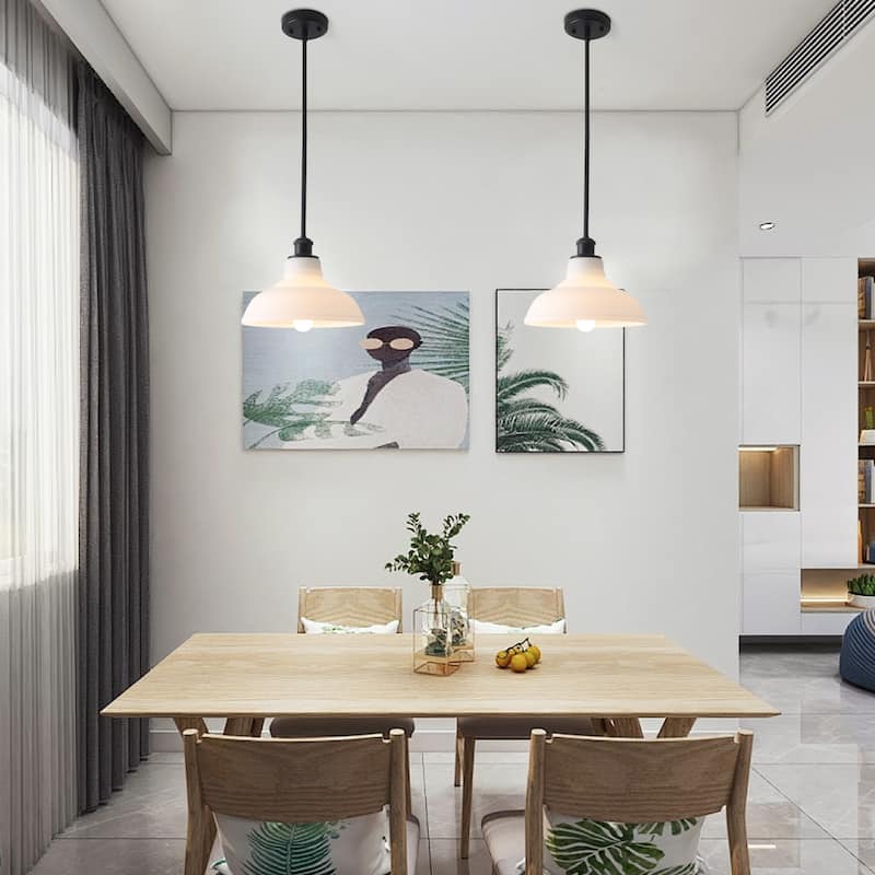 1-Light Farmhouse Metal Hanging Pendant Light Kitchen Island with Glass Cover for Dining Room