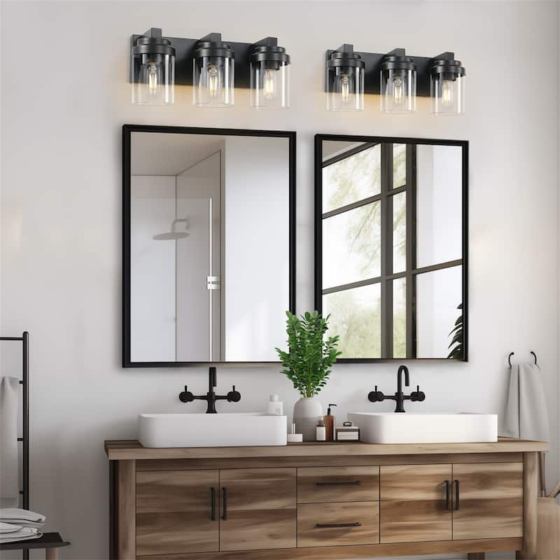 3-Light Matte Black Vanity Light Fixture with Clear Glass Shades