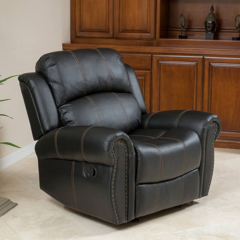 Modern PU Upholstered Gliding Recliner with Rolled Arms & Nailhead Trim