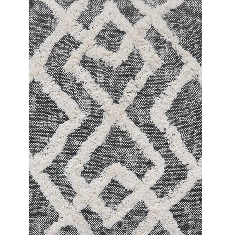 20" Black and Cream Diamond Pattern Tufted Square Throw Pillow