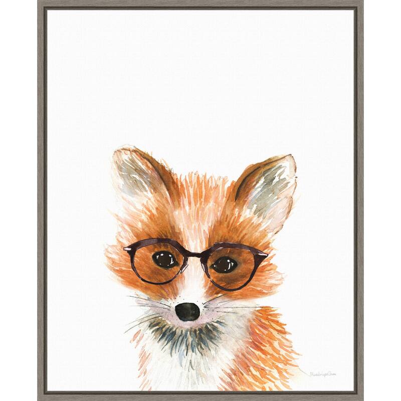 Fox in Glasses by Mercedes Lopez Charro (16 x 20 in.), Framed Canvas Wall Art Print - Sylvie Greywash