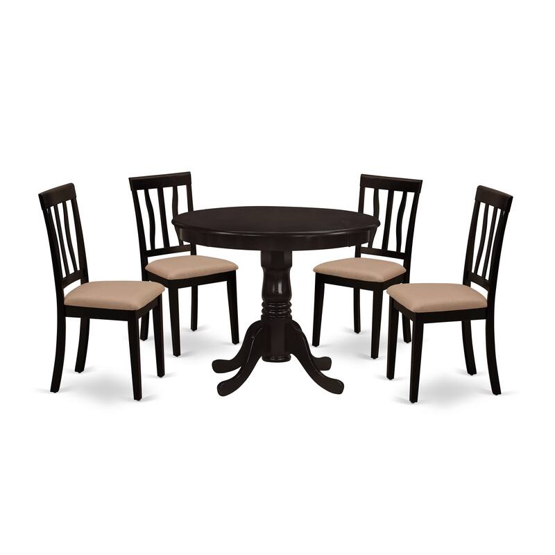 East West Furniture 5 Piece Kitchen Table Set Includes a Round Dining Room Table and 4 Dining Chairs, Cappuccino (Seat Options)