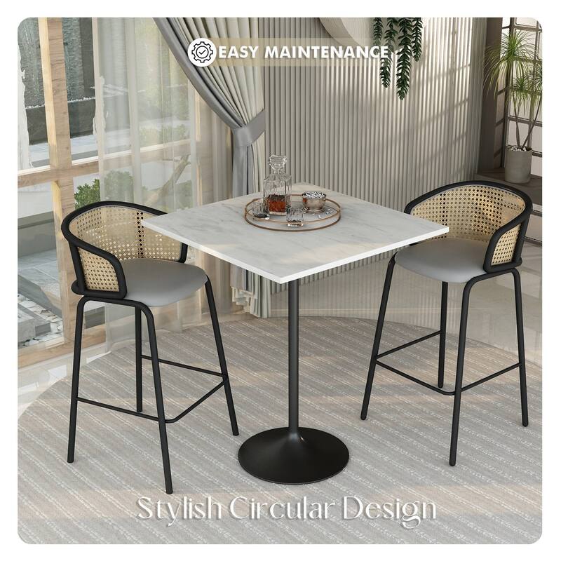 Square Bar Height Dining Table with Resin Top and Stainless Steel Base