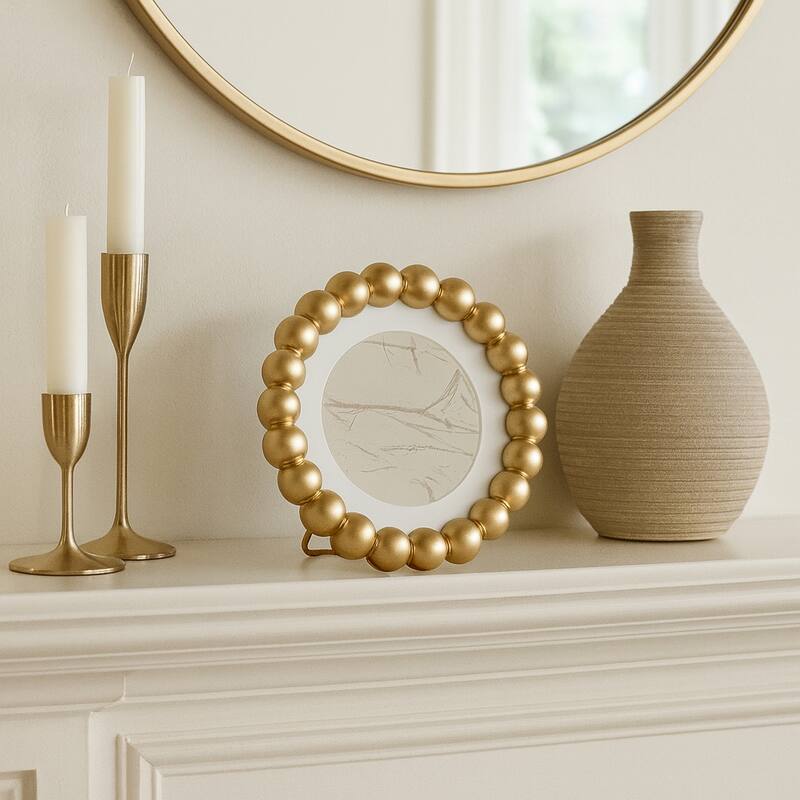 Gold 6x6 in. Glass Matted To 4x4 Beaded Modern Photo Frame