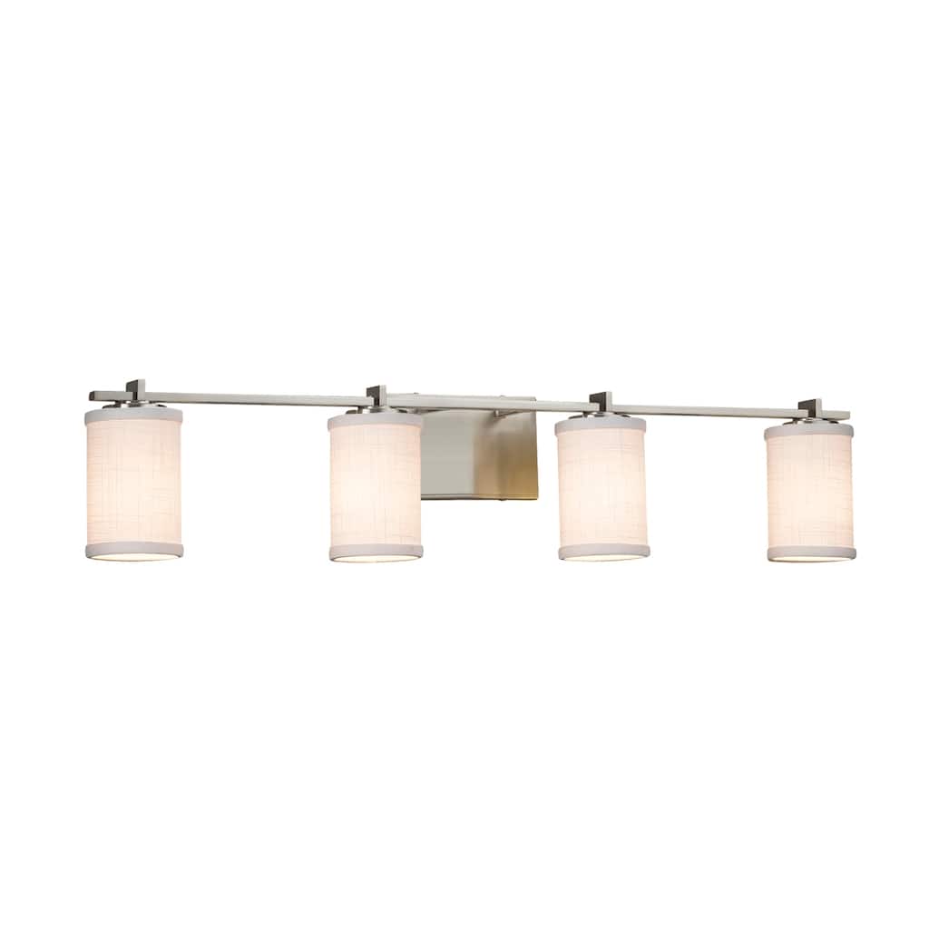 Justice Design Textile Era 4-light Brushed Nickel Bath Bar, White Cylinder - Flat Rim Shade