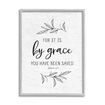 Stupell By Grace Spiritual Verse Phrase Leaf Sprigs Framed Wall Art, Design by Lettered and Lined - White