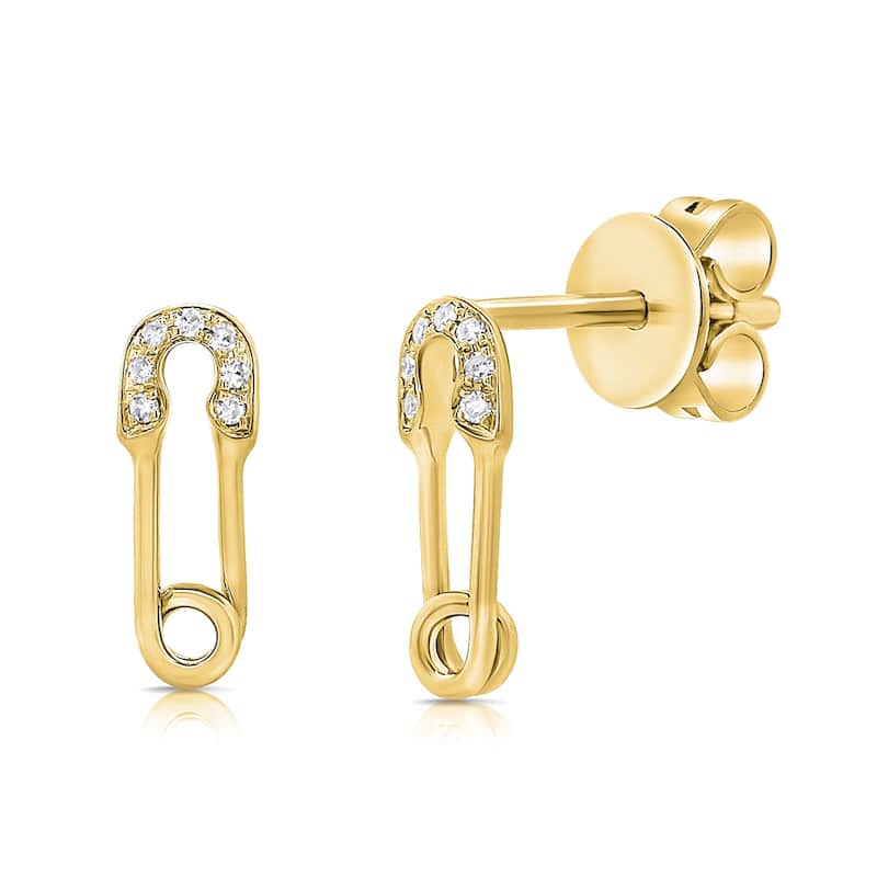 Joelle Collection Diamond Safety Pin Studs Earrings 14K Gold