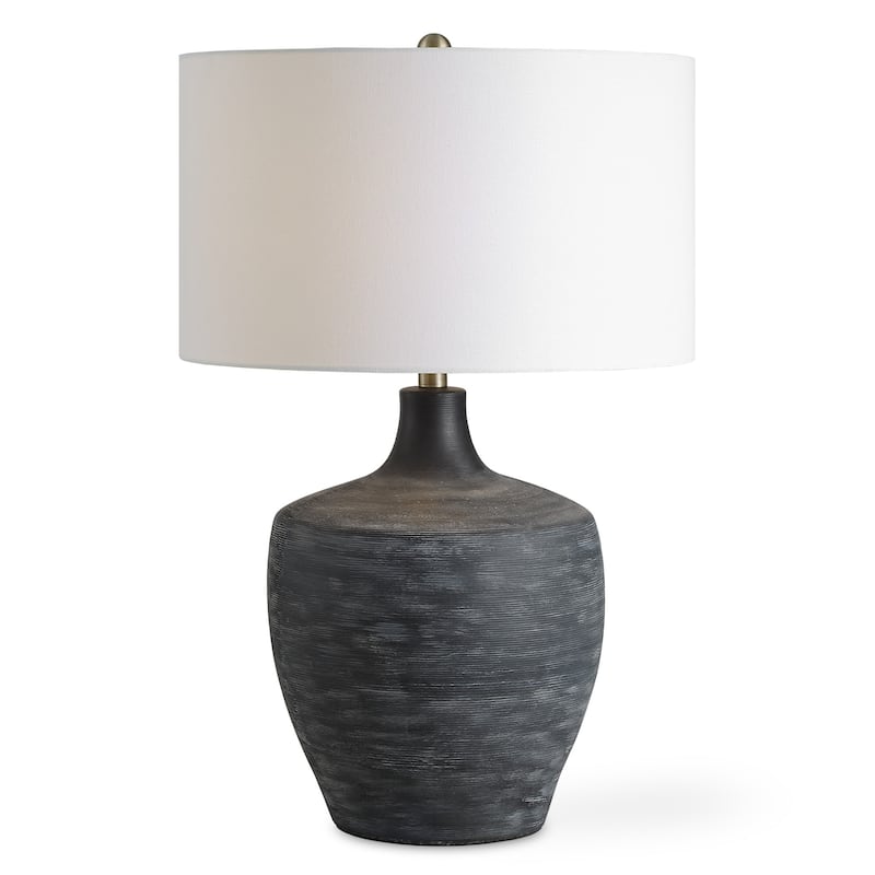 Ribbed Table Lamp with Drum Shade - 24.5" - Charcoal Black