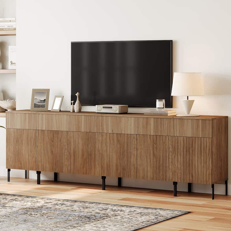 94.5" Modern Reeded Dresser TV Stand For Tvs Up To 100 Inch, Entertainment Center With Charging Station