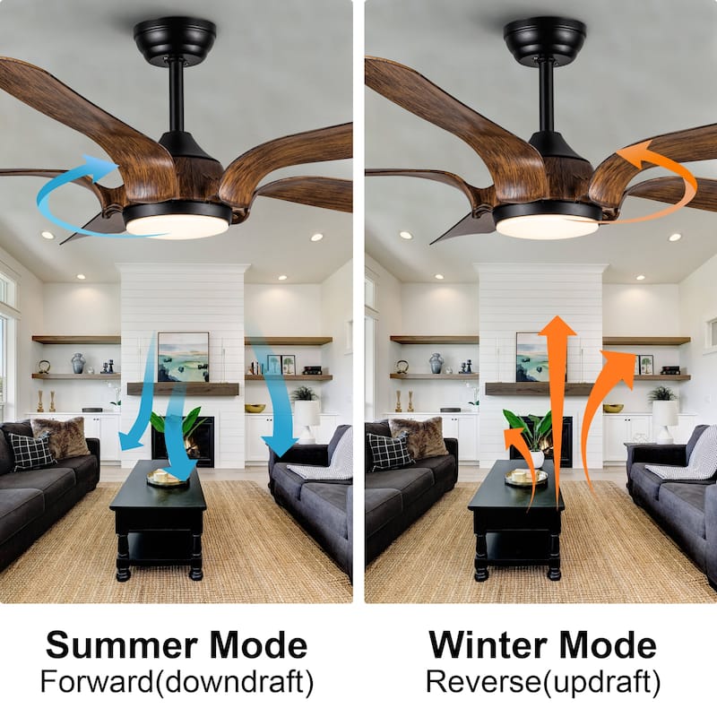YUHAO 66 in. Integrated LED Farmhouse Indoor Brown Smart Ceiling Fan with Distressed Wood Blades and Remote Control