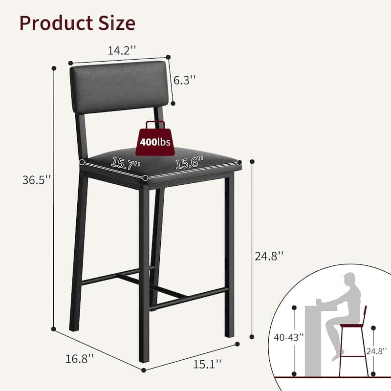 Kitchen Barstools with Thick Cushion Set of 2 for Dining Room, Kitchen Island Counter