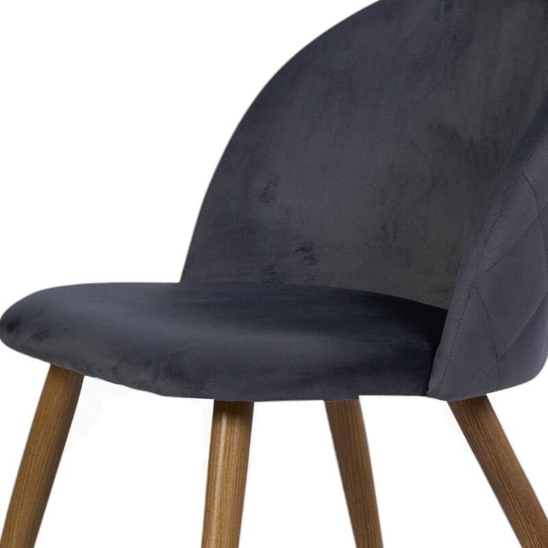 HomeRoots Set of Two Charcoal and Brown Upholstered Velvet Dining Side Chairs - 19.30 in. x 30.30 in. x 19.70 in.
