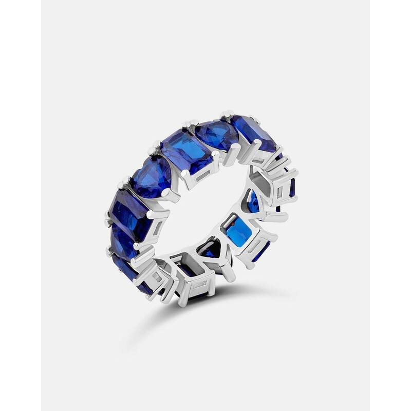 SHYMI Heart and Emerald Eternity Band - 8 - Blue - White