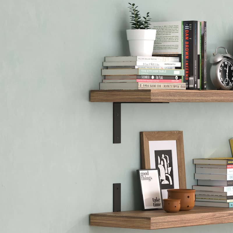 Cervo 60 in x11.25 in Rustic Floating Shelves for Wall - 2 Pcs - Burnt