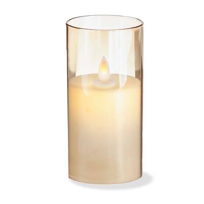 Estella Amber Glass Hurricane with Flameless 3x6 Pillar Candle Indoor Use Decorative Lantern 6x3x3