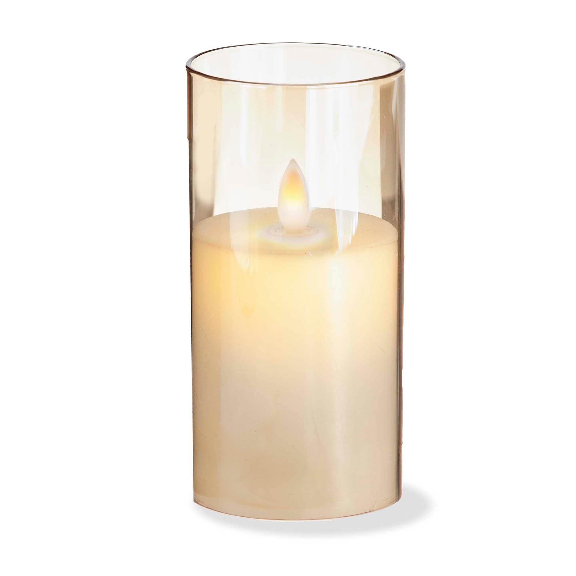 Estella Amber Glass Hurricane with Flameless 3x6 Pillar Candle Indoor Use Decorative Lantern 6x3x3