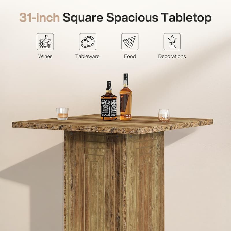 31" Square Bar Table with Geometric Texture, Wooden Counter Height Pub Table for Dining Room