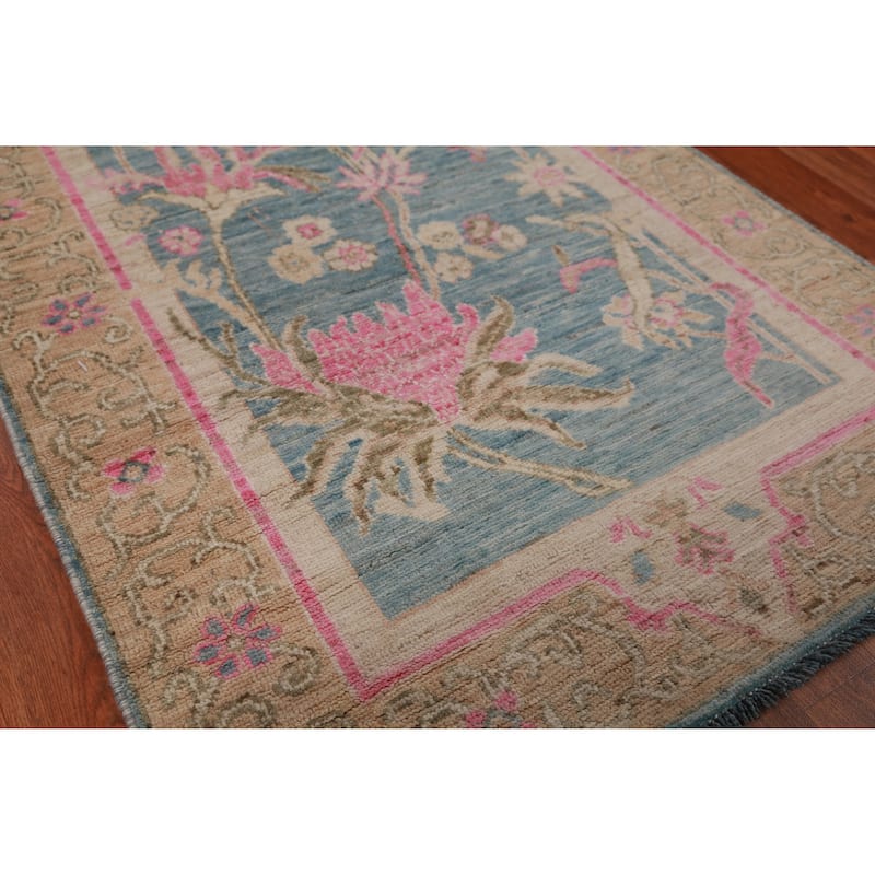 Hand Knotted Oriental 100% Wool Carpet Transitional All-Over Navy Blue & Blues Oushak Runner Rug - 12' 0'' X 2' 11''