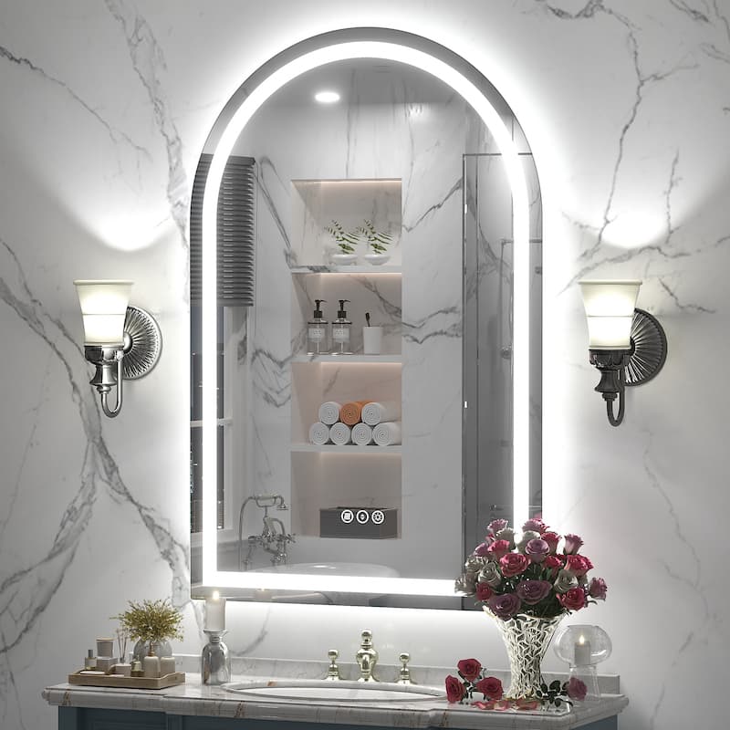 UL Certified Arched LED Anti-fog Tempered Glass Wall Bathroom Vanity Mirror - 48"x32" - Front and back light