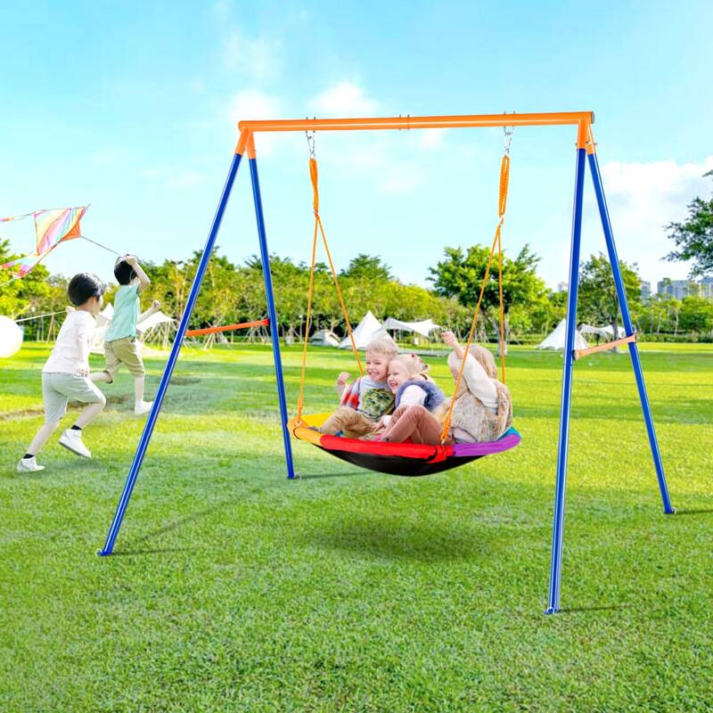 40 Inch Saucer Swing Seat with A Shaped Metal Frame Stand Ideal Gift for Kids - 81.10"L x 72.05"W x 71.26"H