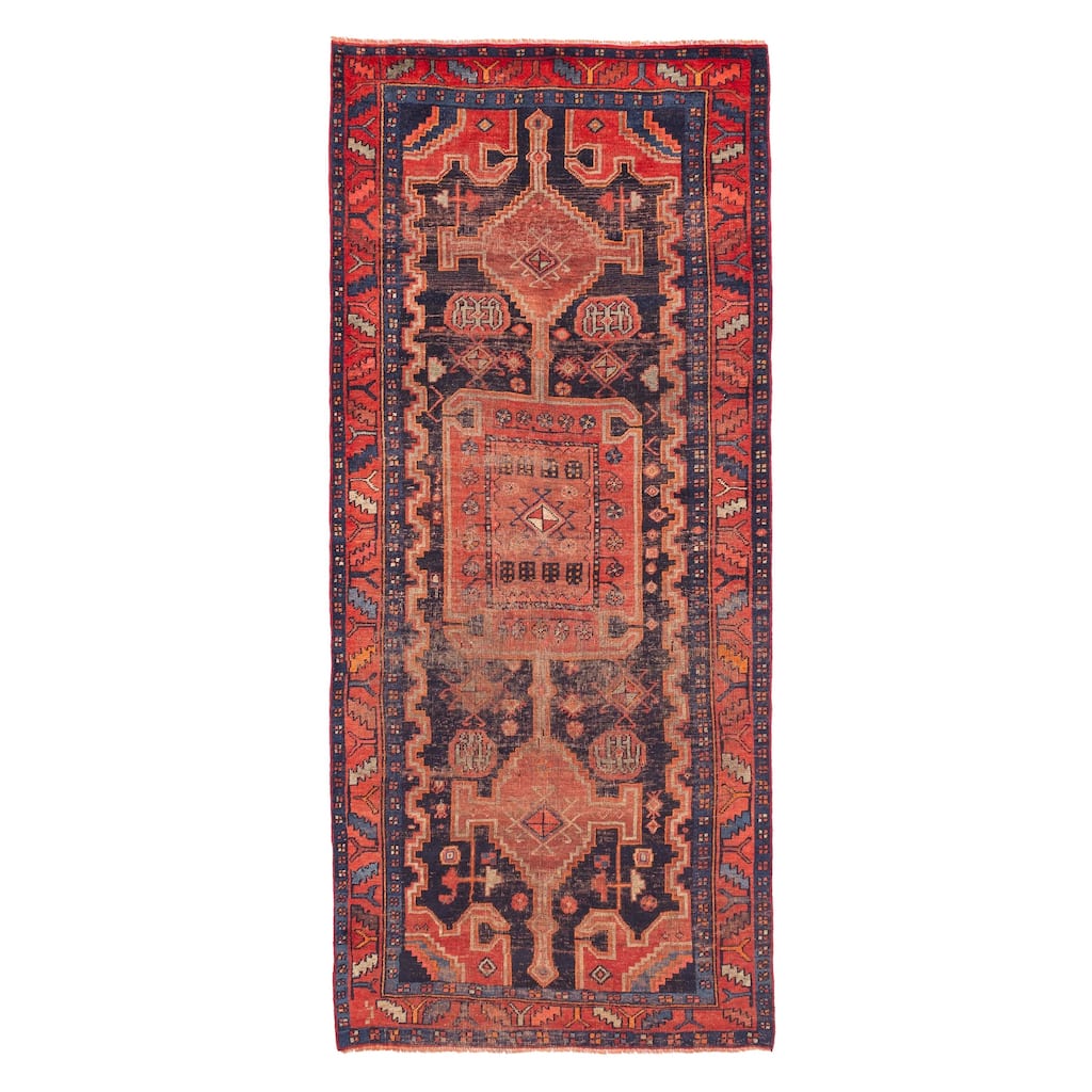 ECARPETGALLERY Hand-knotted Melis Vintage Dark Navy Wool Rug - 4'11 x 11'2