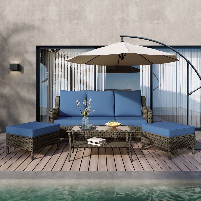Outdoor 6 Pieces Rattan Patio Furniture Set