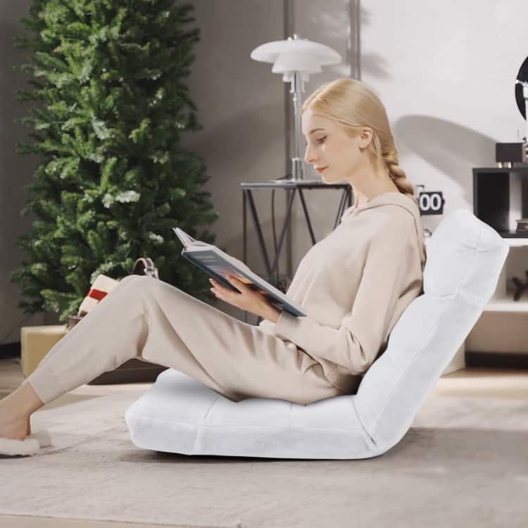 Coral Velvet Adjustable Floor Chair with 14-Position Backrest and Folding Design - 41.5" x 22.5" x 6" (L x W x H)