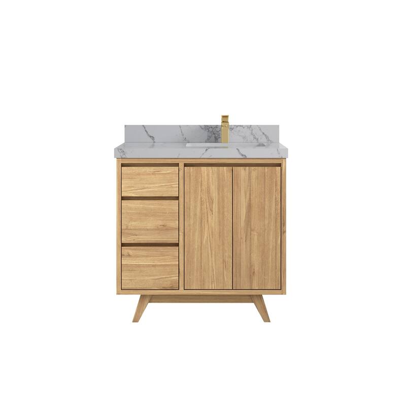 Willow Collections 36 in. W x 22 in. Madison Teak Single Right Offset Sink Bathroom Vanity with Countertop