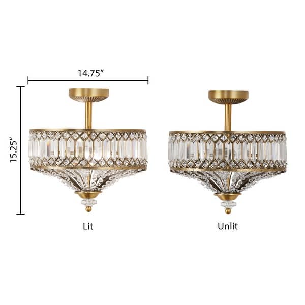 dimension image slide 1 of 2, River of Goods Furey Bronze/Gold Tiered Glass Semi-flush Lighting Fixture - 14.75"L x 14.75"W x 15.25"H