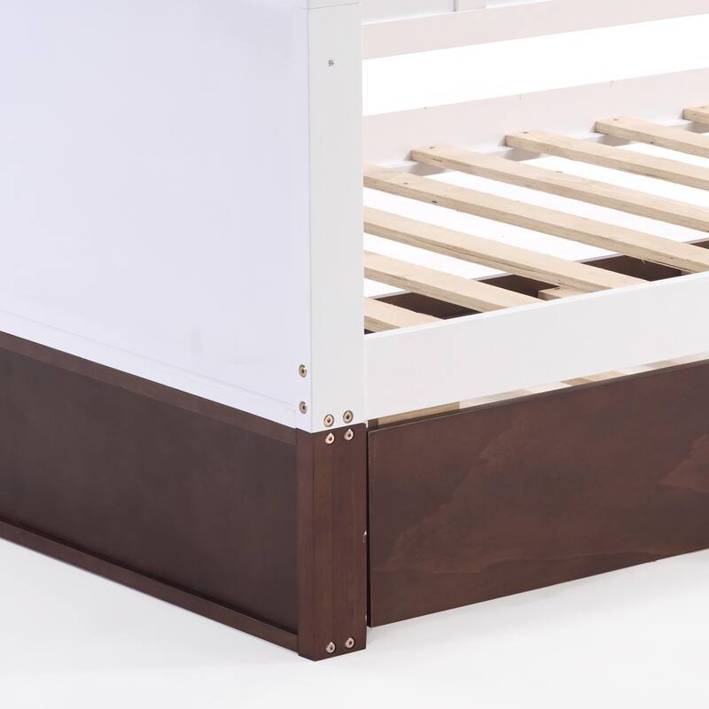 Convertible Twin Daybed with Trundle - Solid Wood Sofa Bed Frame, 350lbs Capacity, Locking Wheels