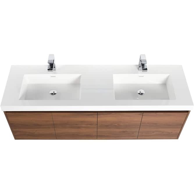 Blossom 60" Wall Mount Vanity with Double Acrylic Sink, Modern Design