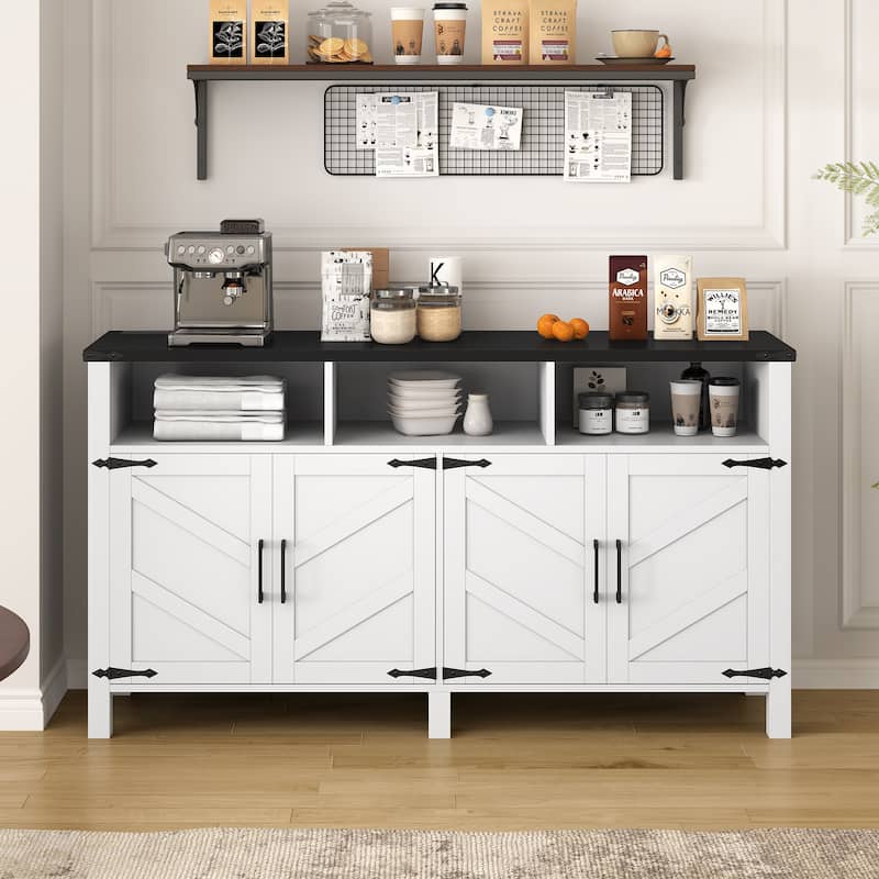 59'' Modern 4-Door Sideboard Buffet with Power Outlets & USB Ports