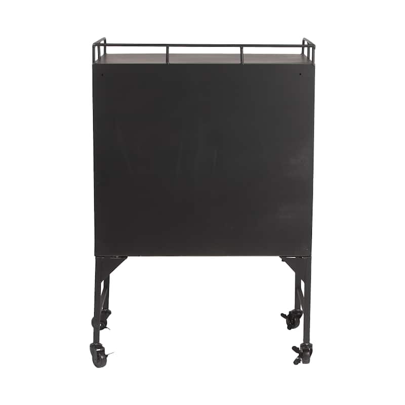 Metal Cabinet with Glass Doors and Wheels