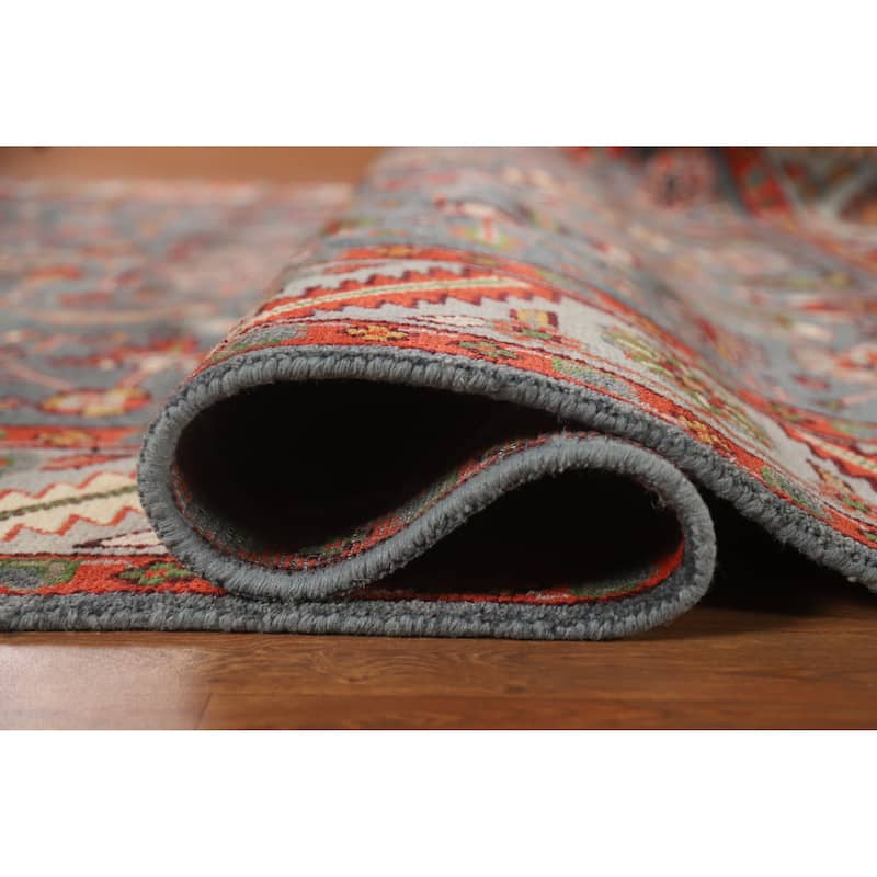 Hand Knotted Oriental 100% Wool Carpet Traditional Geometric Navy Blue & Blues Heriz (serapi) Area Rug - 10' 0'' X 7' 10''