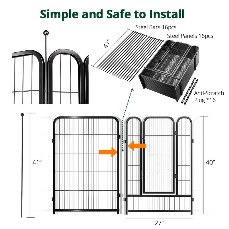 GARPROVM 16 Panels 40" Height Dog Playpen Heavy Duty Pet Fence Indoor Outdoor - 16 Panels 40" H