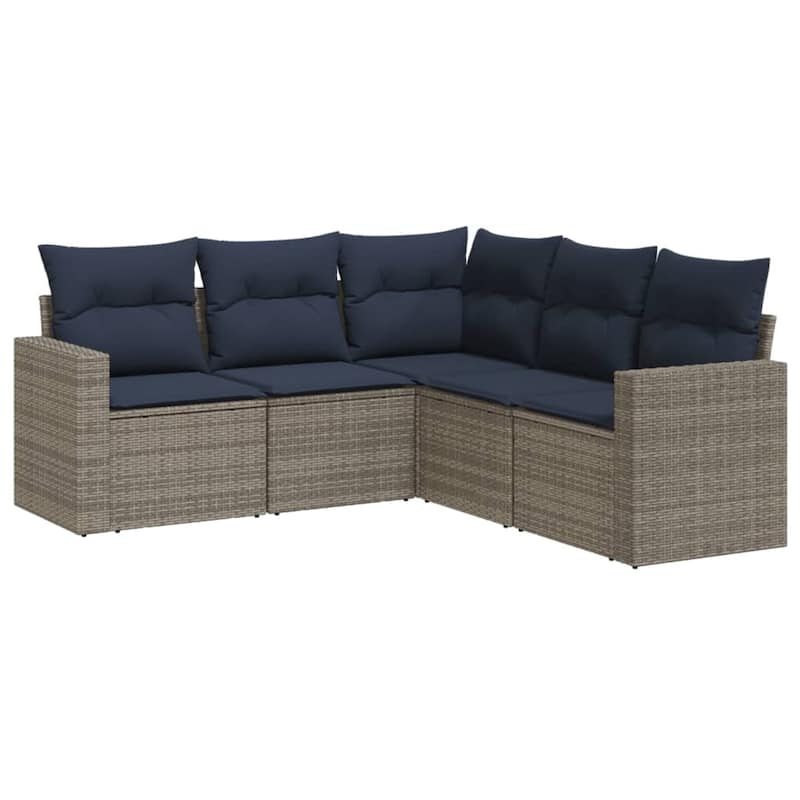 vidaXL Patio Sofa Set with Cushions Outdoor Conversation Furniture Poly Rattan - 25.8" x 24.4" x 27.2"