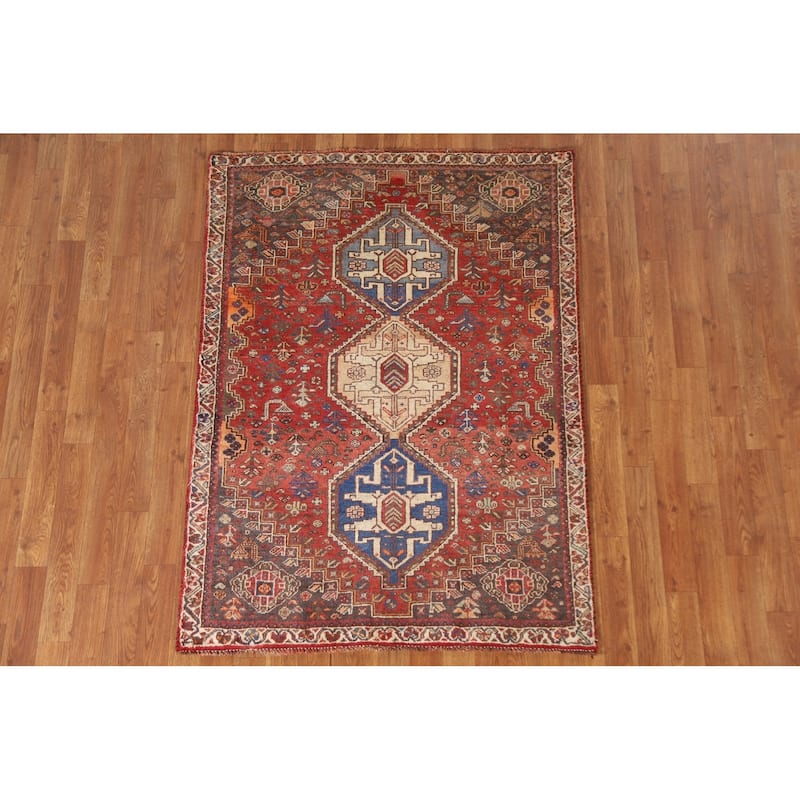 Shiraz Persian Vintage Area Rug Bedroom Handmade Wool Carpet - 3'7"x 5'0"