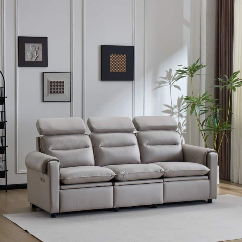 87’‘ 3-Seat Faux Leather Recliner Sofa with Storage