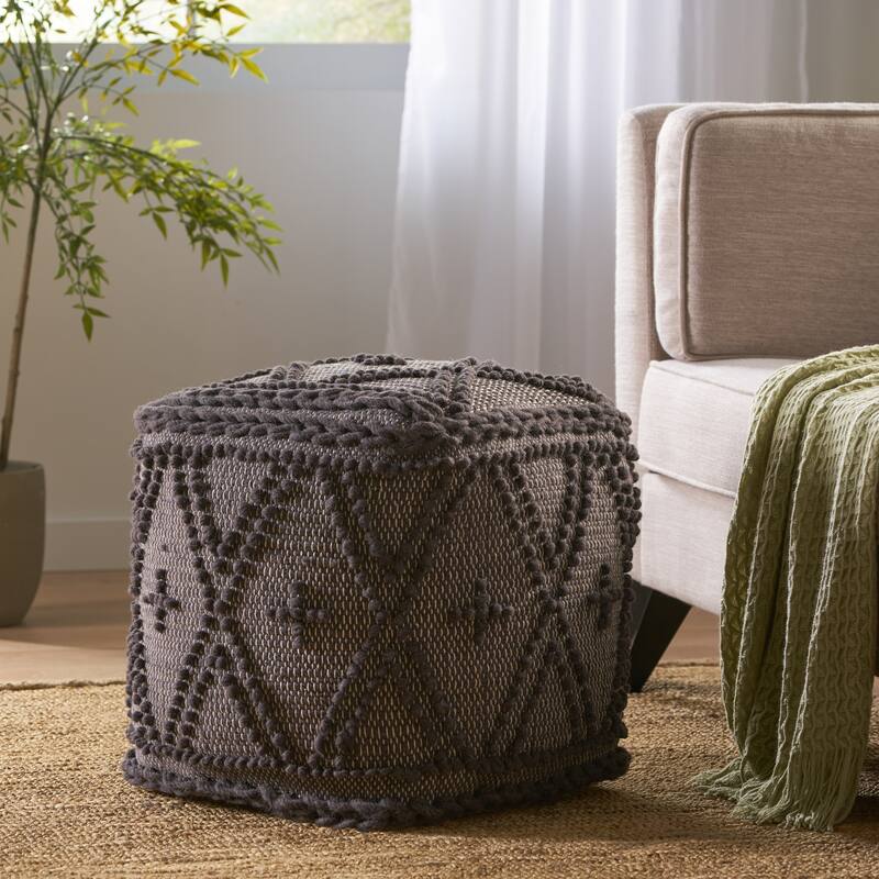 Fossa Handcrafted Boho Large Rectangular Pouf by Christopher Knight Home - Charcoal