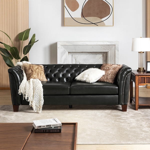 Tufted genuine leather sofa discount