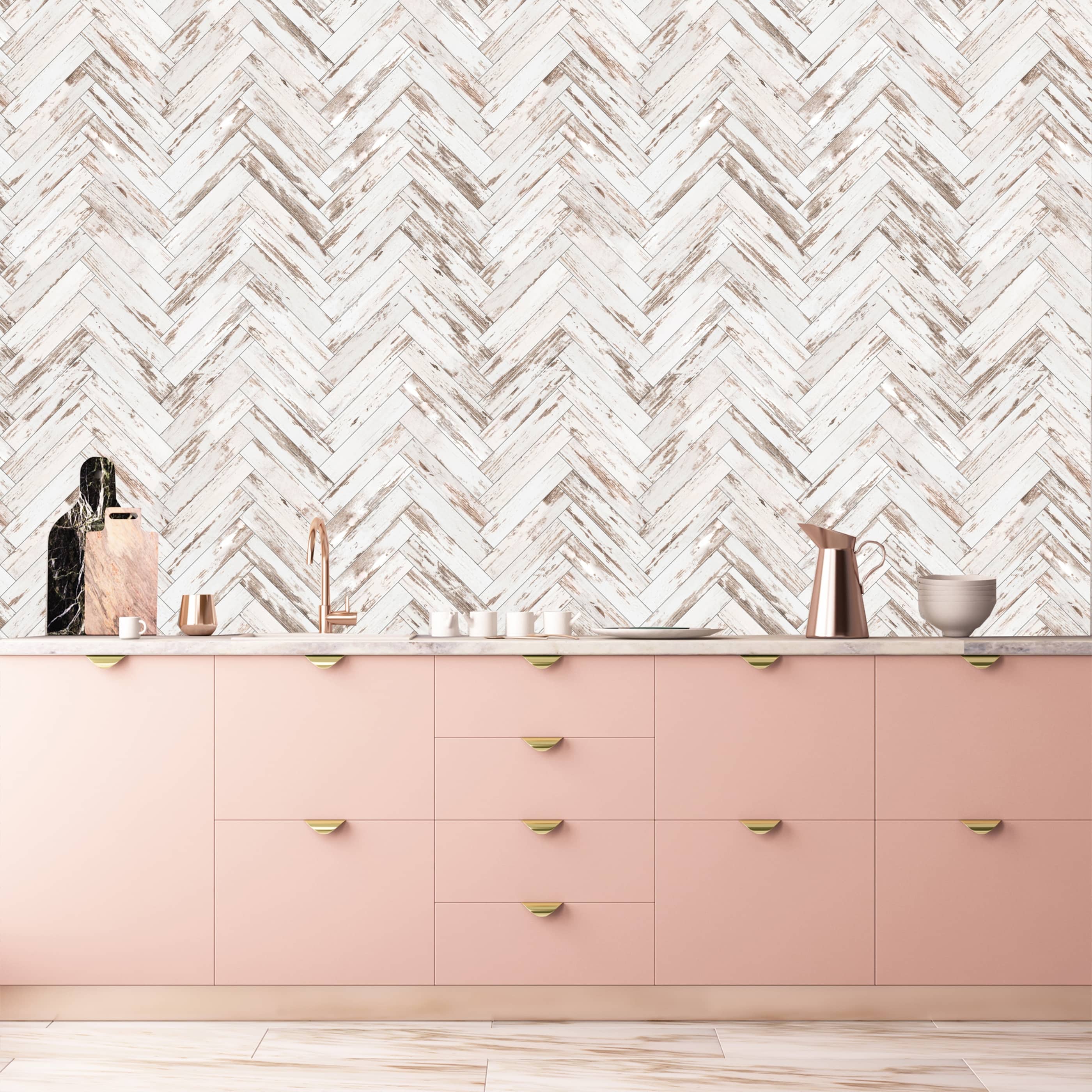 Rustic Wood Parquet Removable Wallpaper 10'ft H x 24''inch W Bed