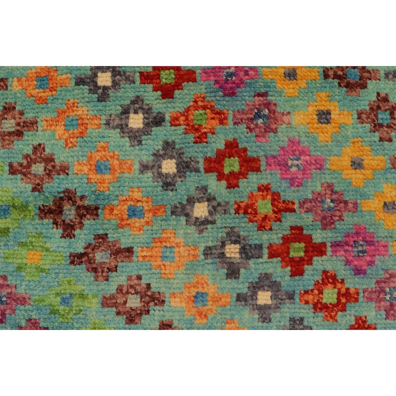 Shabby Chic Balochi Bowers Blue/Red Hand Knotted Wool Rug - 3'4'' x 5'1''