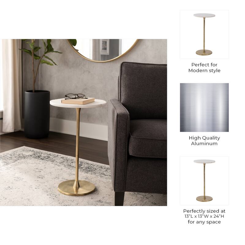 Metal Stone Top Modern Round End Table - Gold, 24" - 24.0"