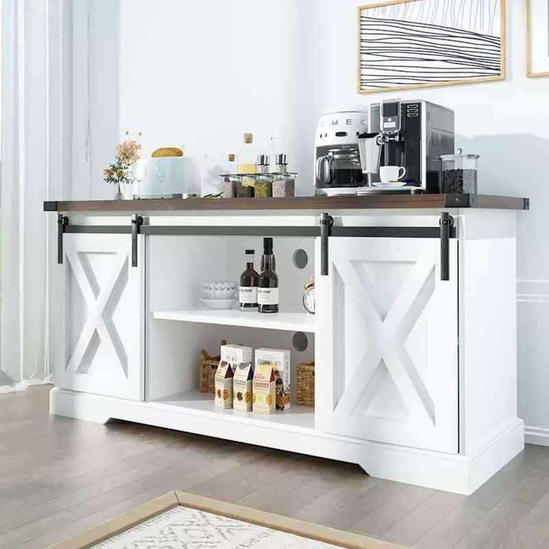 58" Farmhouse TV Stand Wooden Console Cabinet for 65" TV White - 58 inches