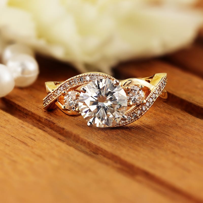 Auriya 14k Gold 2ctw Unique Moissanite 3-Stone Diamond Engagement Ring 5/8ctw