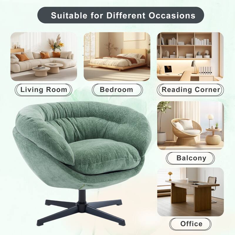 Ergonomic Chenille Office Chair Swivel Chair, Rotating Chair Club Chair Accent Chair with Removable Cushion