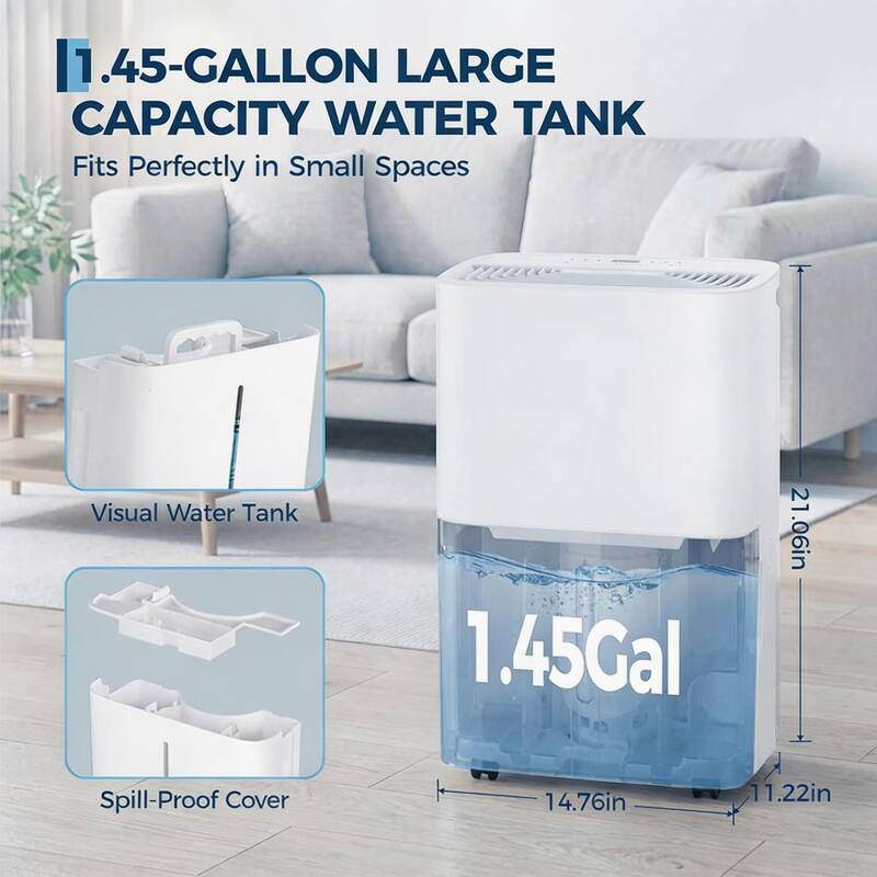 22 Pint Dehumidifier, with Reusable Air Filter Control, up to 3,000 Sq Ft