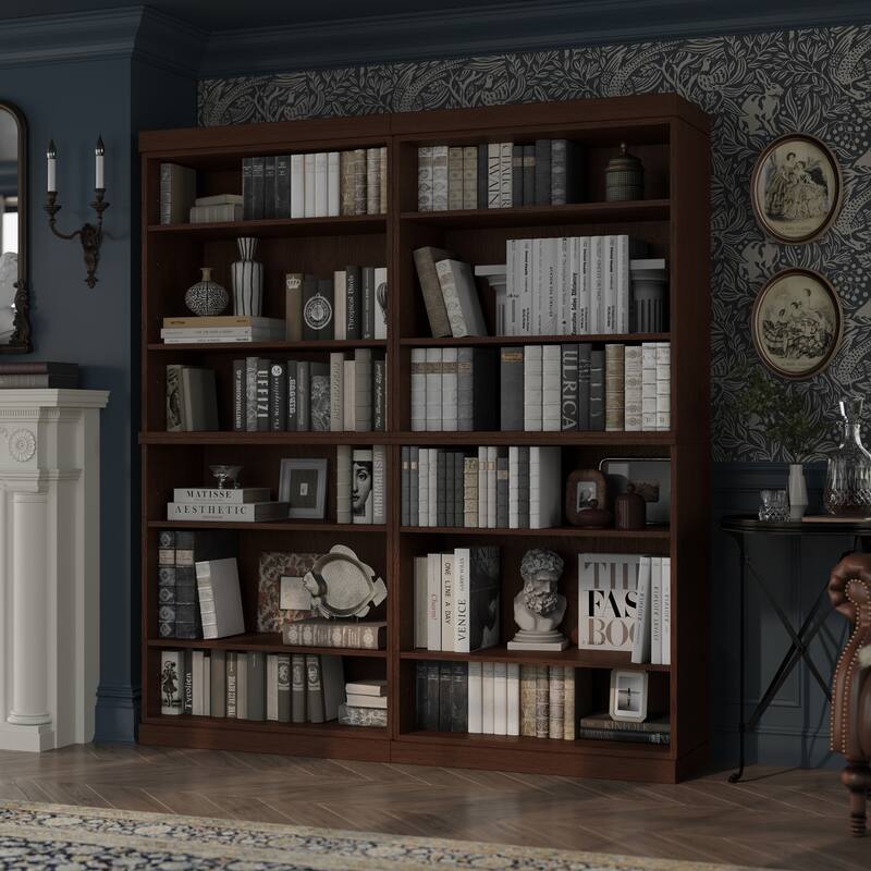 Palace Imports Premium 100% Solid European Oak Hardwood 12-Shelf Modular Bookcase - 64" Wide, 71.5" Tall - Rich-Cherry-Oak